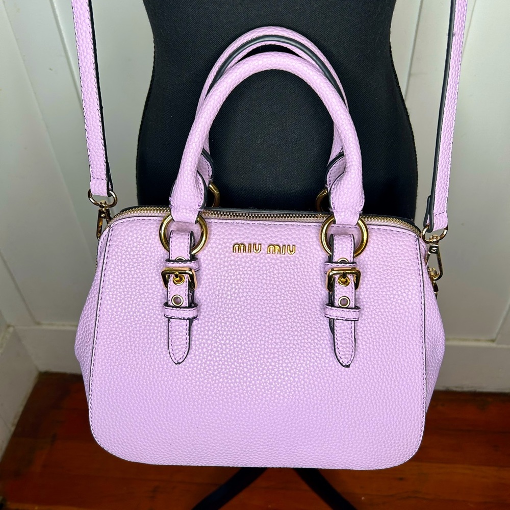 Adorable Miu Miu  Lavender Pebbled Leather Madres Bag!